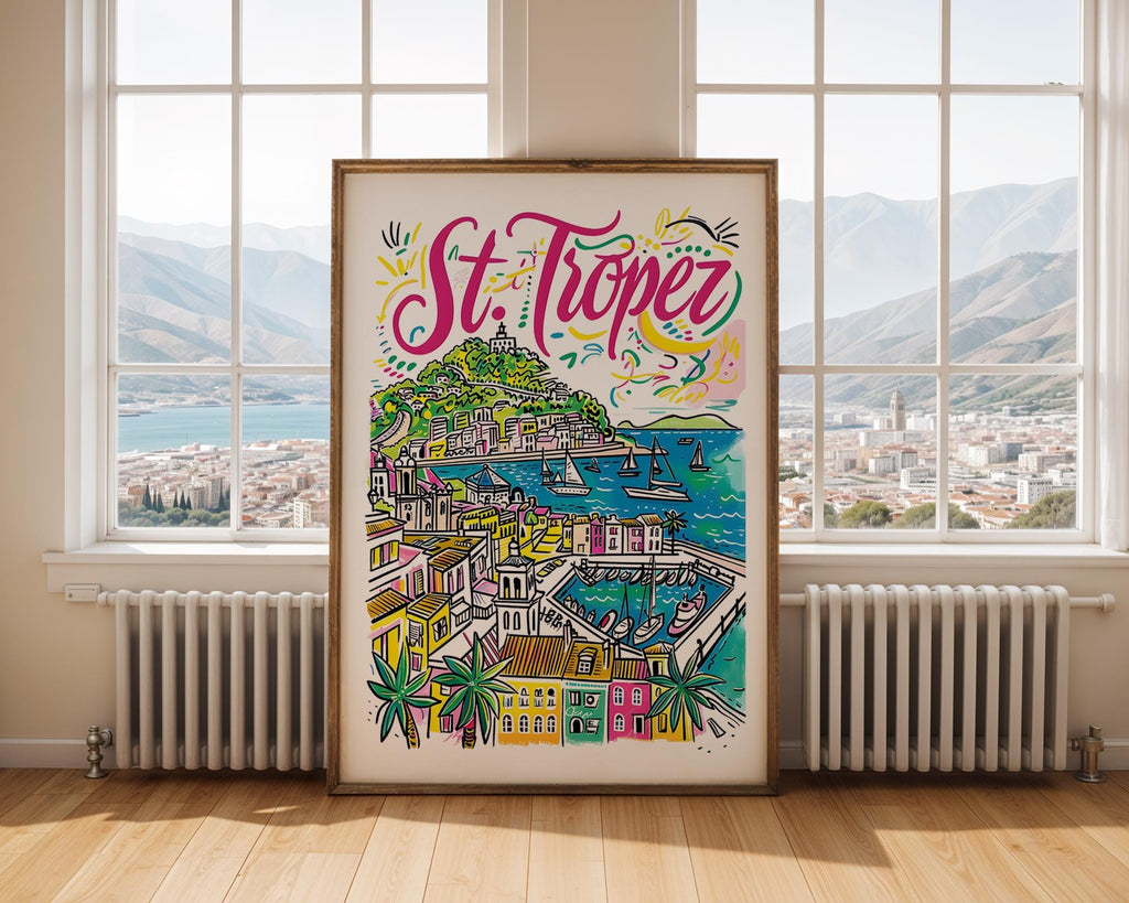 St. Tropez Art Print | French Riviera, Hand-Drawn Illustration wall art print, modern home decor, unframed artwork by Nomad & Nest