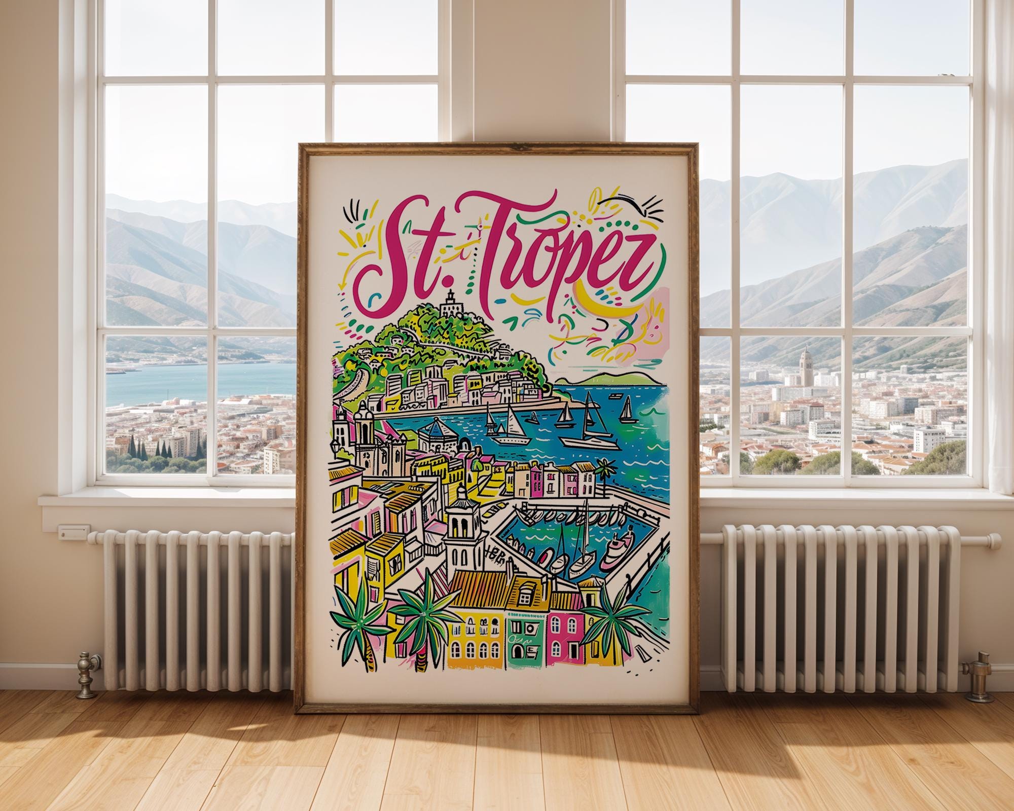St. Tropez Art Print | French Riviera, Hand-Drawn Illustration wall art print, modern home decor, unframed artwork by Nomad & Nest