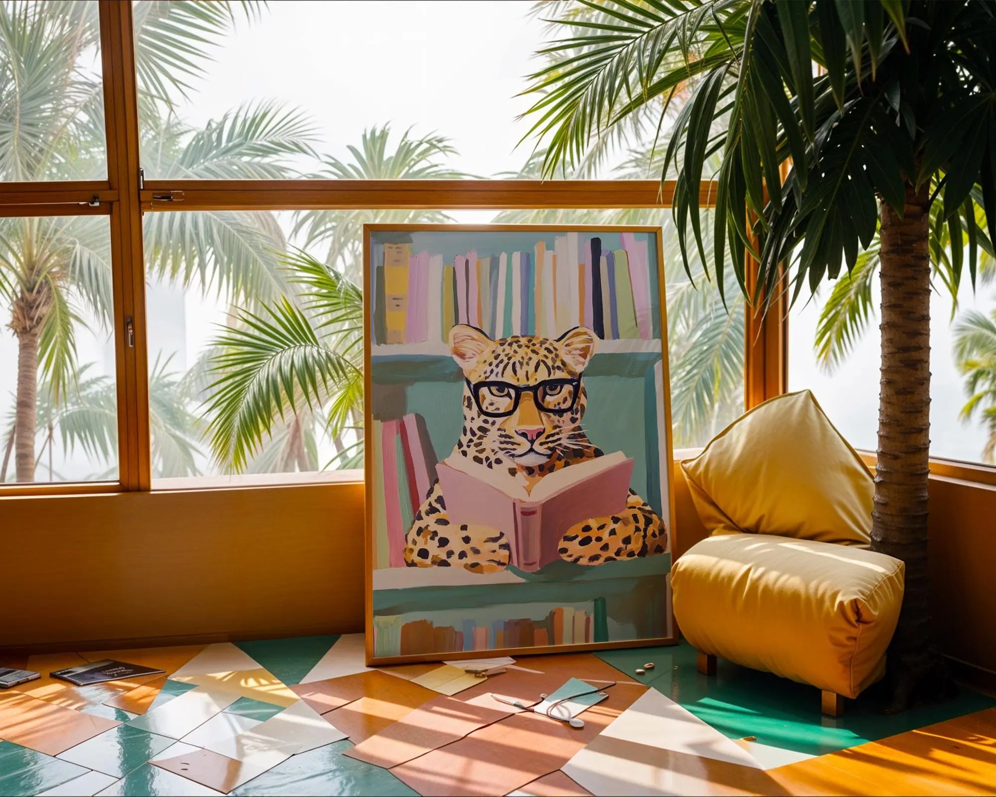 Leopard Reading Book Print | Whimsical Animal Wall Art wall art print, modern home decor, unframed artwork by Nomad & Nest