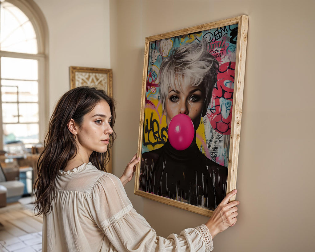 Modern Pop Art | Graffiti  Portrait Print | Blonde Woman, Bubblegum wall art print, modern home decor, unframed artwork by Nomad & Nest