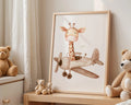 Playroom Ideas | Giraffe Airplane Nursery Print | Adventure Baby Decor wall art print, modern home decor, unframed artwork by Nomad & Nest