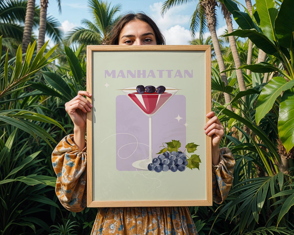 Manhattan Cocktail Print | Retro Bar Illustration, Home Bar Decor wall art print, modern home decor, unframed artwork by Nomad & Nest