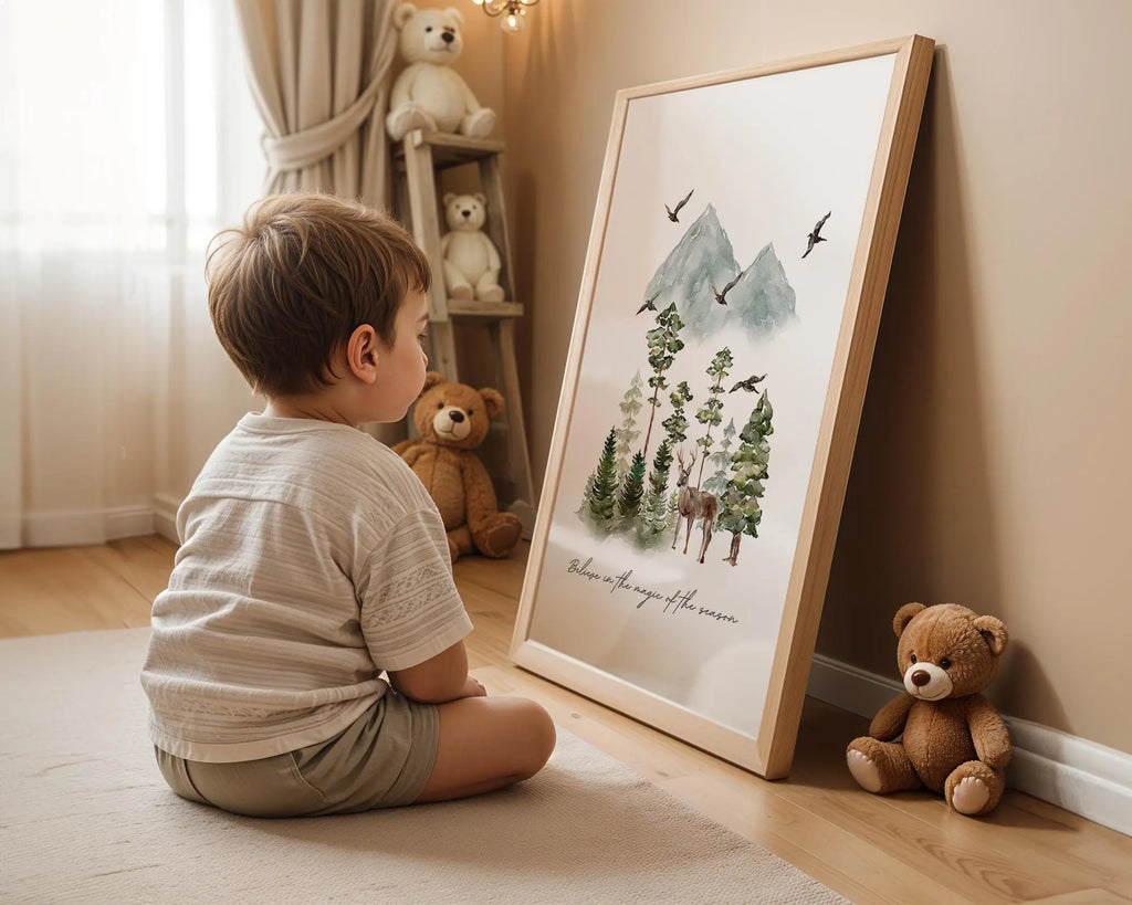 Playroom Ideas | Woodland Deer Nursery Wall Art | Forest Landscape Quote Print wall art print, modern home decor, unframed artwork by Nomad & Nest