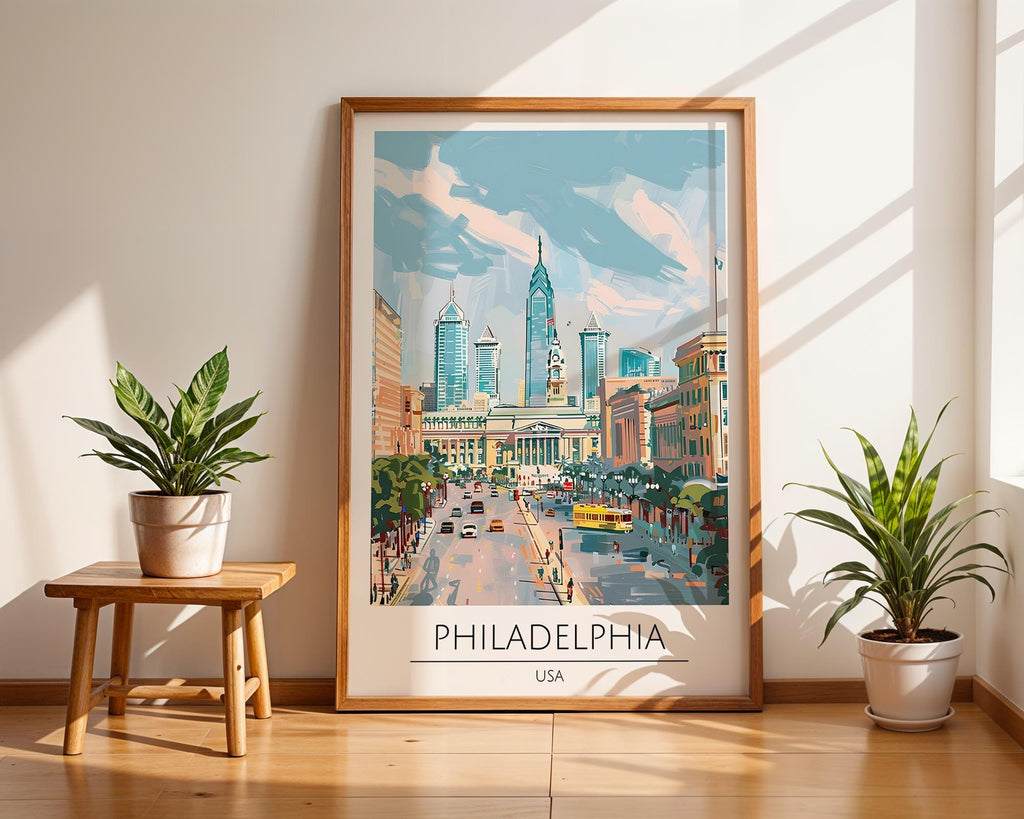 Philadelphia Skyline Art Print | Colorful Cityscape Travel Poster wall art print, modern home decor, unframed artwork by Nomad & Nest