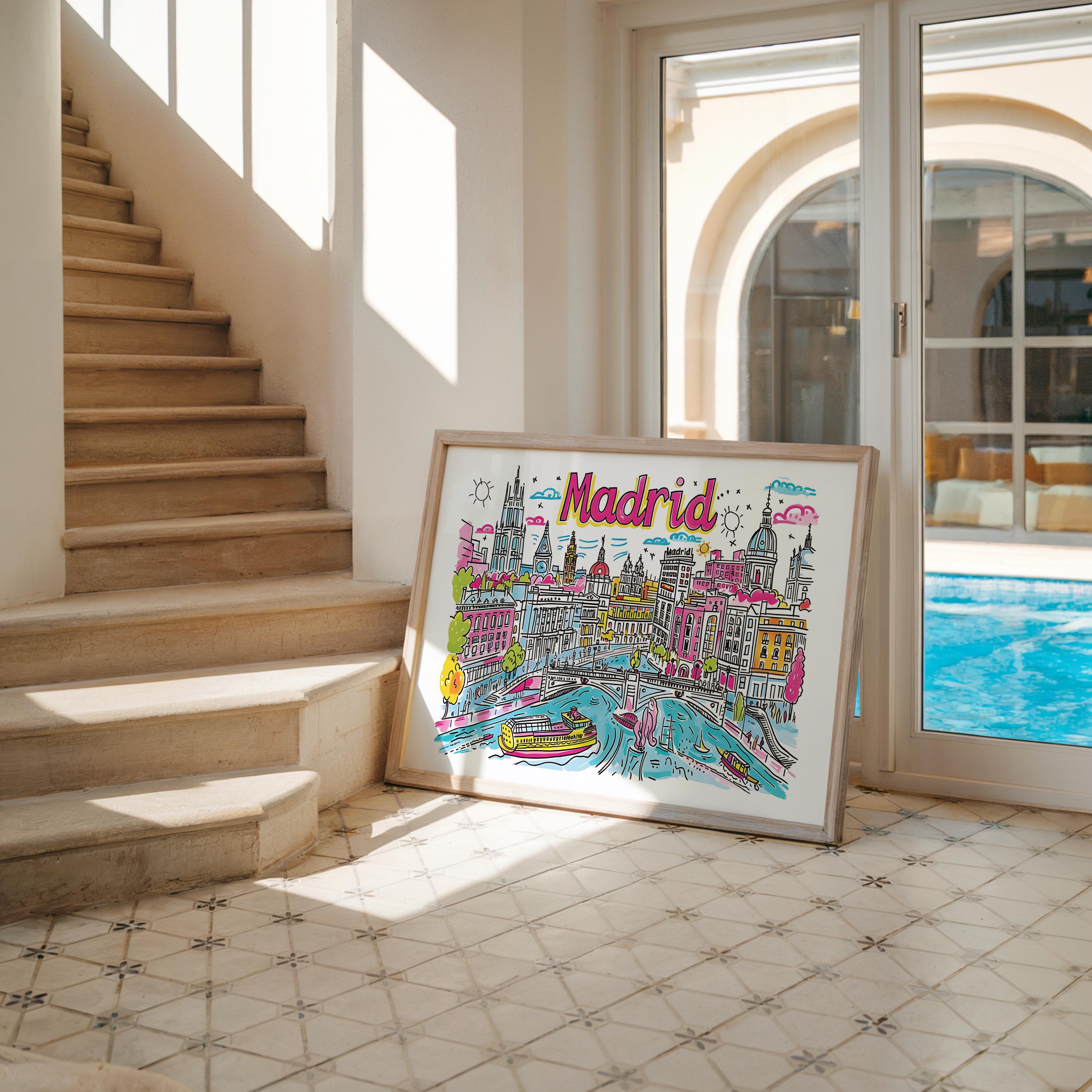 Madrid Cityscape Poster | Colorful Spanish Art Print wall art print, modern home decor, unframed artwork by Nomad & Nest