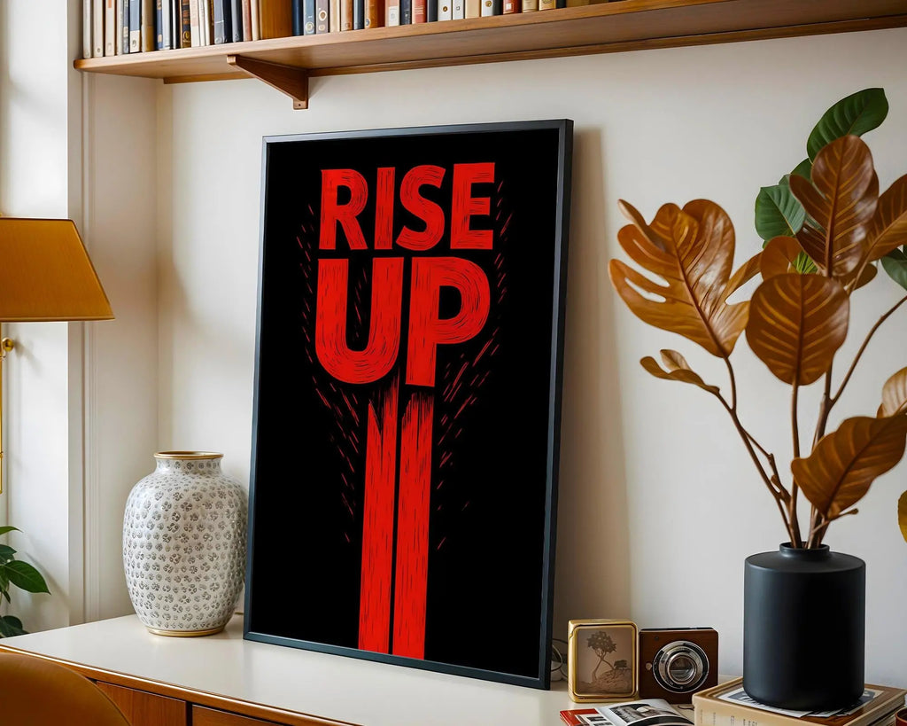 Rise Up Typography Print | Bold Red Black Wall Art wall art print, modern home decor, unframed artwork by Nomad & Nest