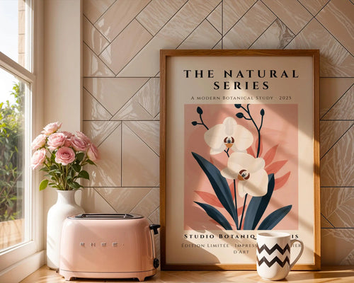 Blush Orchid Botanical Print | Modern Navy Leaves Wall Art wall art print, modern home decor, unframed artwork by Nomad & Nest