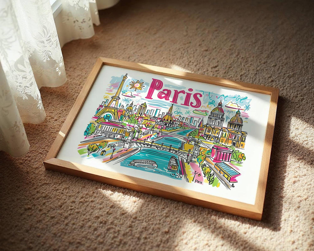 Paris France Poster | Colorful Cityscape Art Print wall art print, modern home decor, unframed artwork by Nomad & Nest