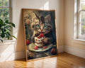 Tabby Kitten Eating Cake Art Print | Whimsical Oil Painting Style wall art print, modern home decor, unframed artwork by Nomad & Nest