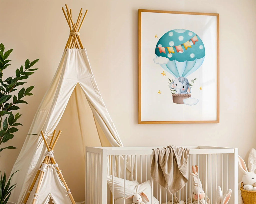 Playroom Ideas | Elephant Balloon Nursery Print | Cute Animal Wall Art wall art print, modern home decor, unframed artwork by Nomad & Nest