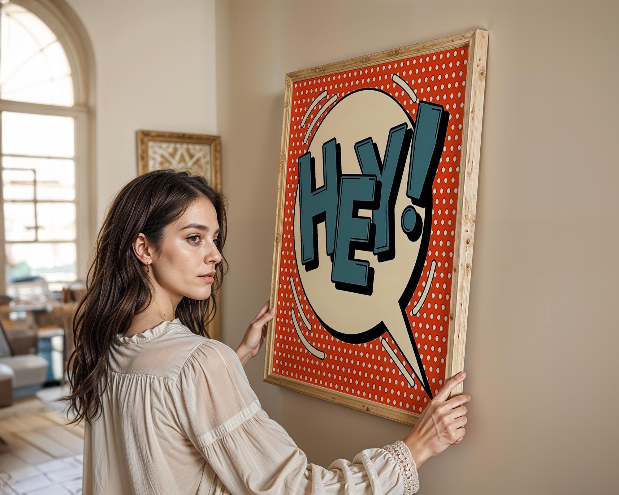 Modern Pop Art | HEY!  Print | Retro Comic Speech Bubble wall art print, modern home decor, unframed artwork by Nomad & Nest