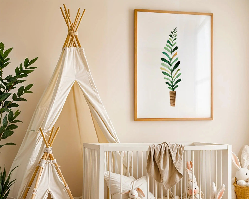 Playroom Ideas | Modern Leaf Stem Nursery Wall Art Botanical Baby Print wall art print, modern home decor, unframed artwork by Nomad & Nest