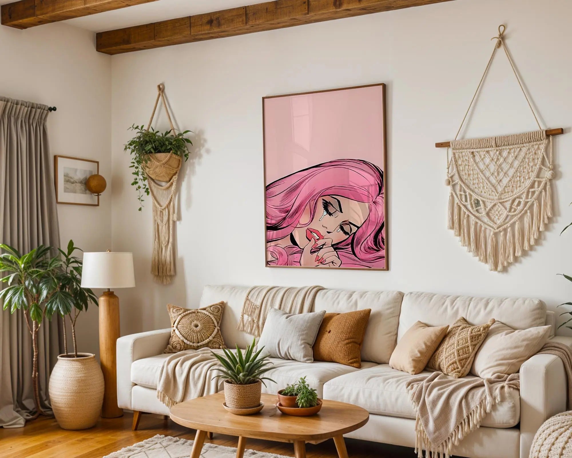 Modern Pop Art | Pink  Girl Print | Retro Comic Book Style Portrait wall art print, modern home decor, unframed artwork by Nomad & Nest