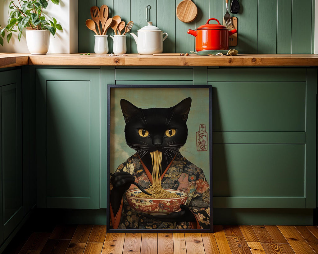 Japanese Poster | Ramen Cat Art Print – Funny Kimono  Foodie wall art print, modern home decor, unframed artwork by Nomad & Nest
