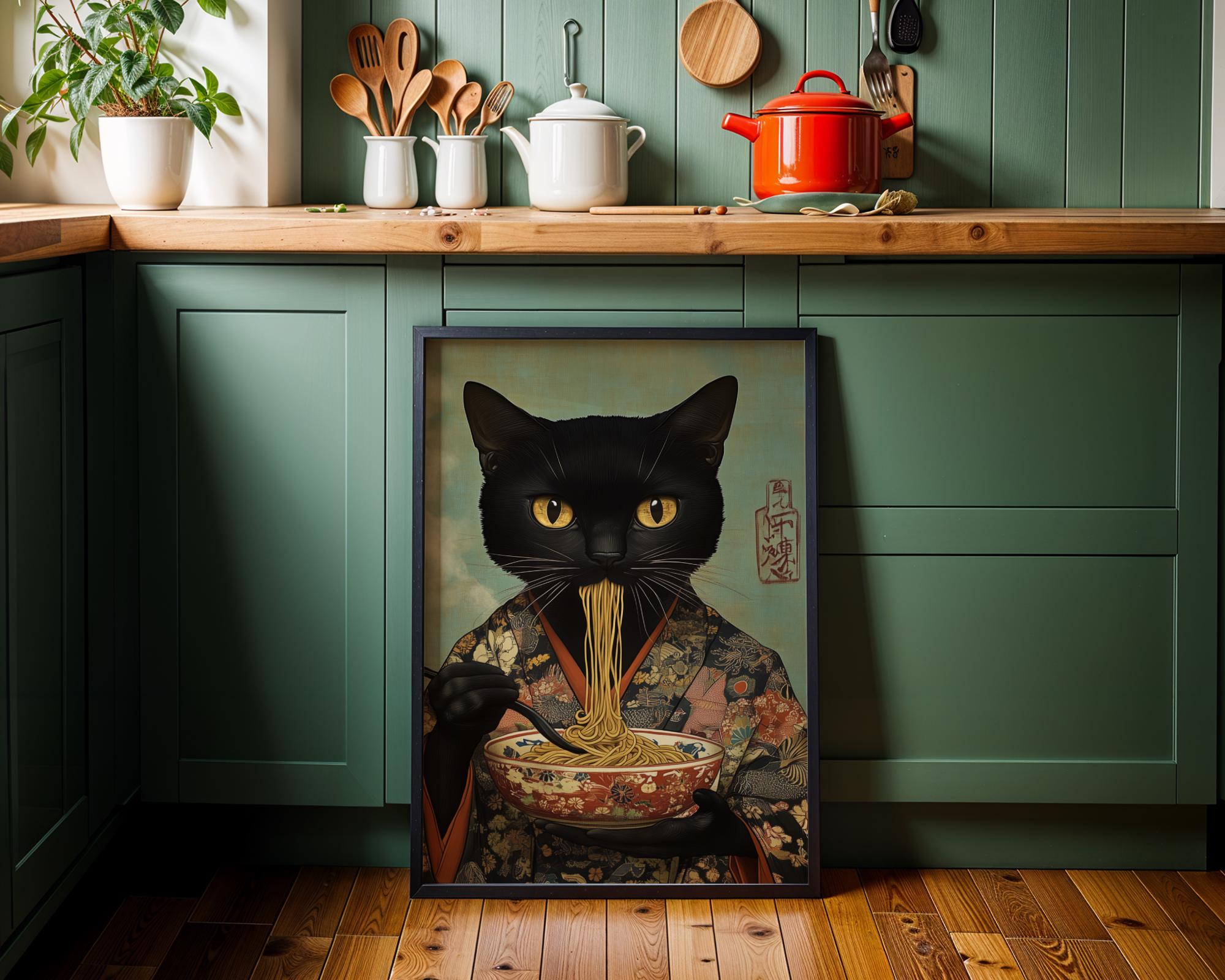 Japanese Poster | Ramen Cat Art Print – Funny Kimono  Foodie wall art print, modern home decor, unframed artwork by Nomad & Nest