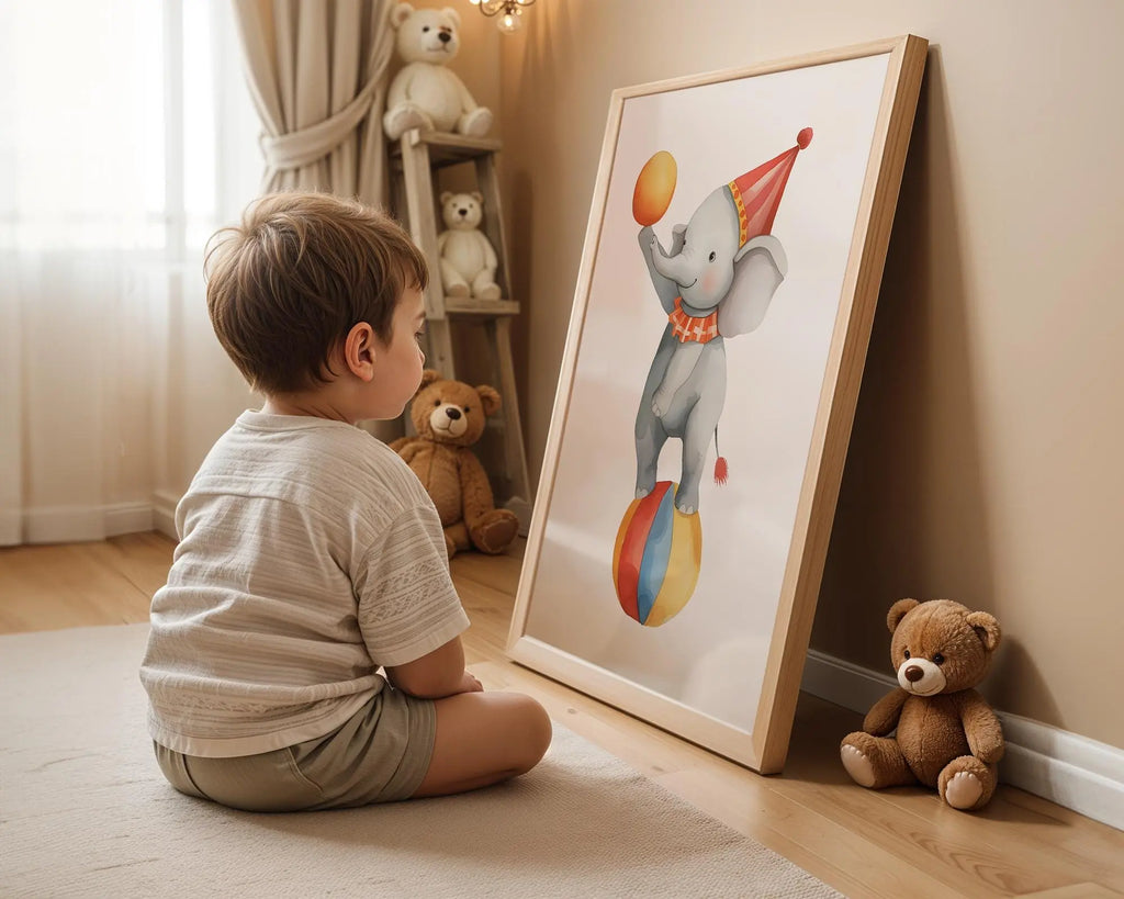 Playroom Ideas | Circus Elephant Nursery Wall Art | Vintage Animal Illustration wall art print, modern home decor, unframed artwork by Nomad & Nest