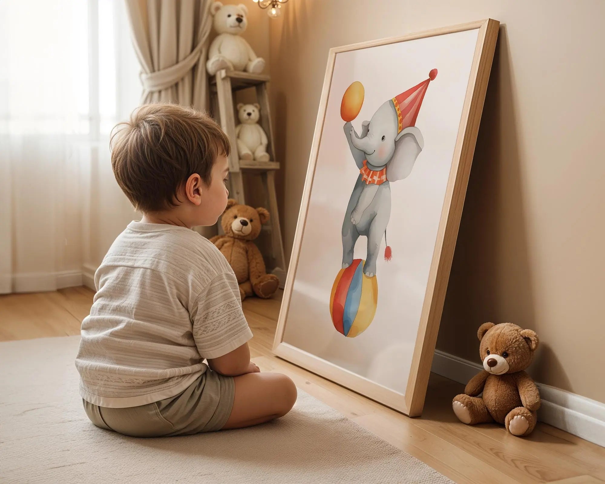 Playroom Ideas | Circus Elephant Nursery Wall Art | Vintage Animal Illustration wall art print, modern home decor, unframed artwork by Nomad & Nest