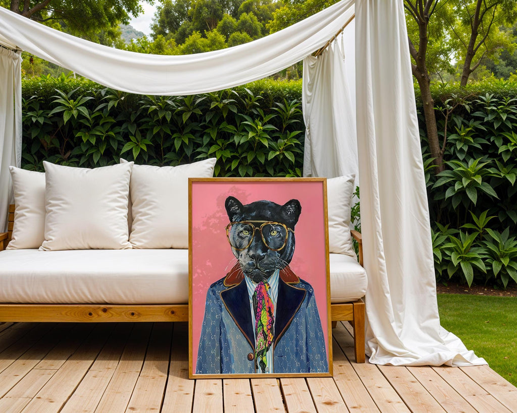 Panther in Suit Art Print | Luxury Animal Portrait wall art print, modern home decor, unframed artwork by Nomad & Nest