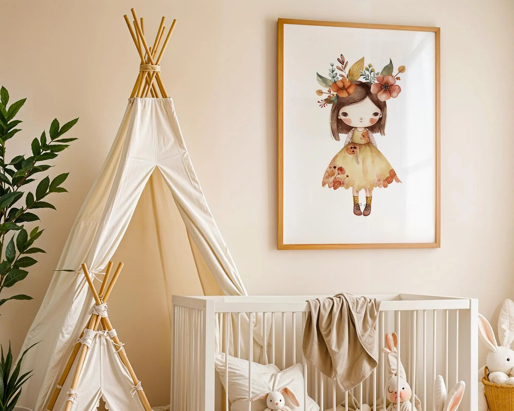 Playroom Ideas | Autumn Girl Nursery Wall Art | Floral Fall Baby Print wall art print, modern home decor, unframed artwork by Nomad & Nest