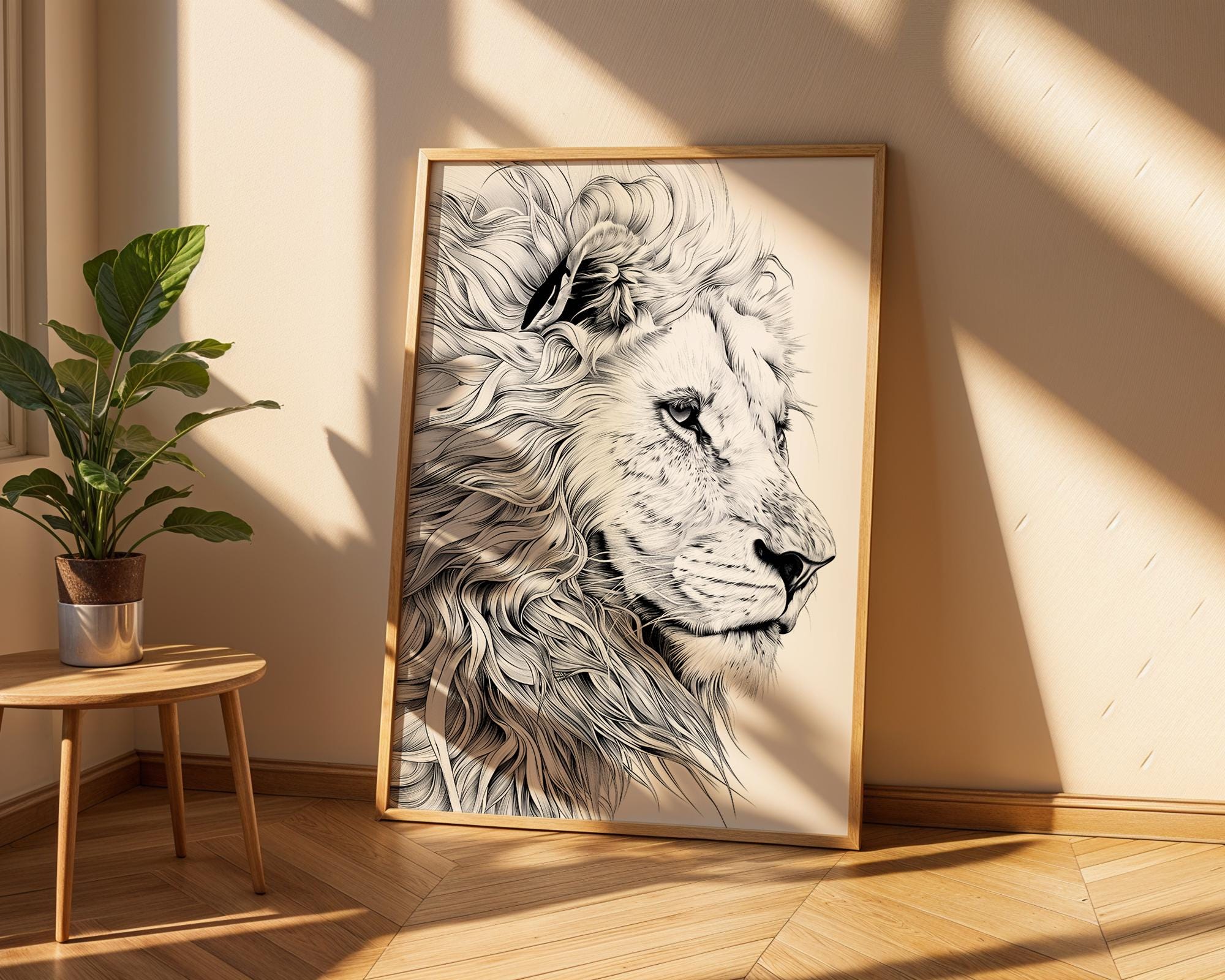 Lion Portrait Art Print | Black and White Safari Animal Illustration wall art print, modern home decor, unframed artwork by Nomad & Nest
