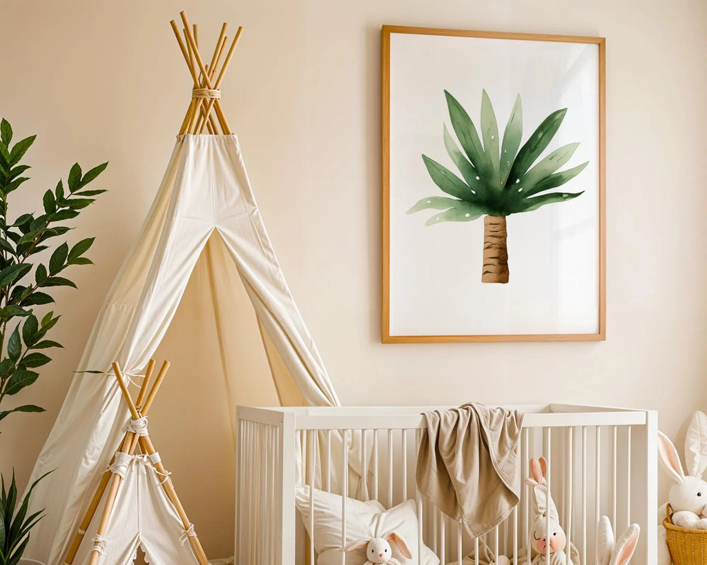 Playroom Ideas | Watercolour Palm Tree Nursery Wall Art Tropical Jungle Print wall art print, modern home decor, unframed artwork by Nomad & Nest