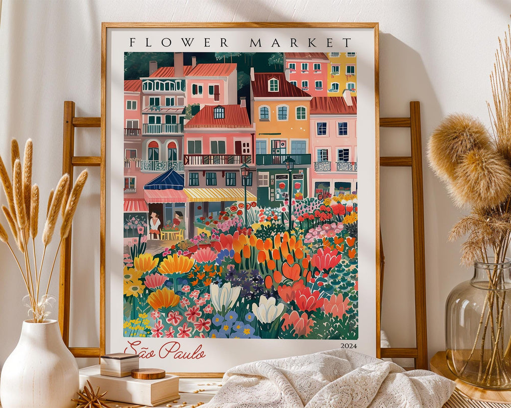 São Paulo Flower Market Print | Brazil Travel Poster wall art print, modern home decor, unframed artwork by Nomad & Nest