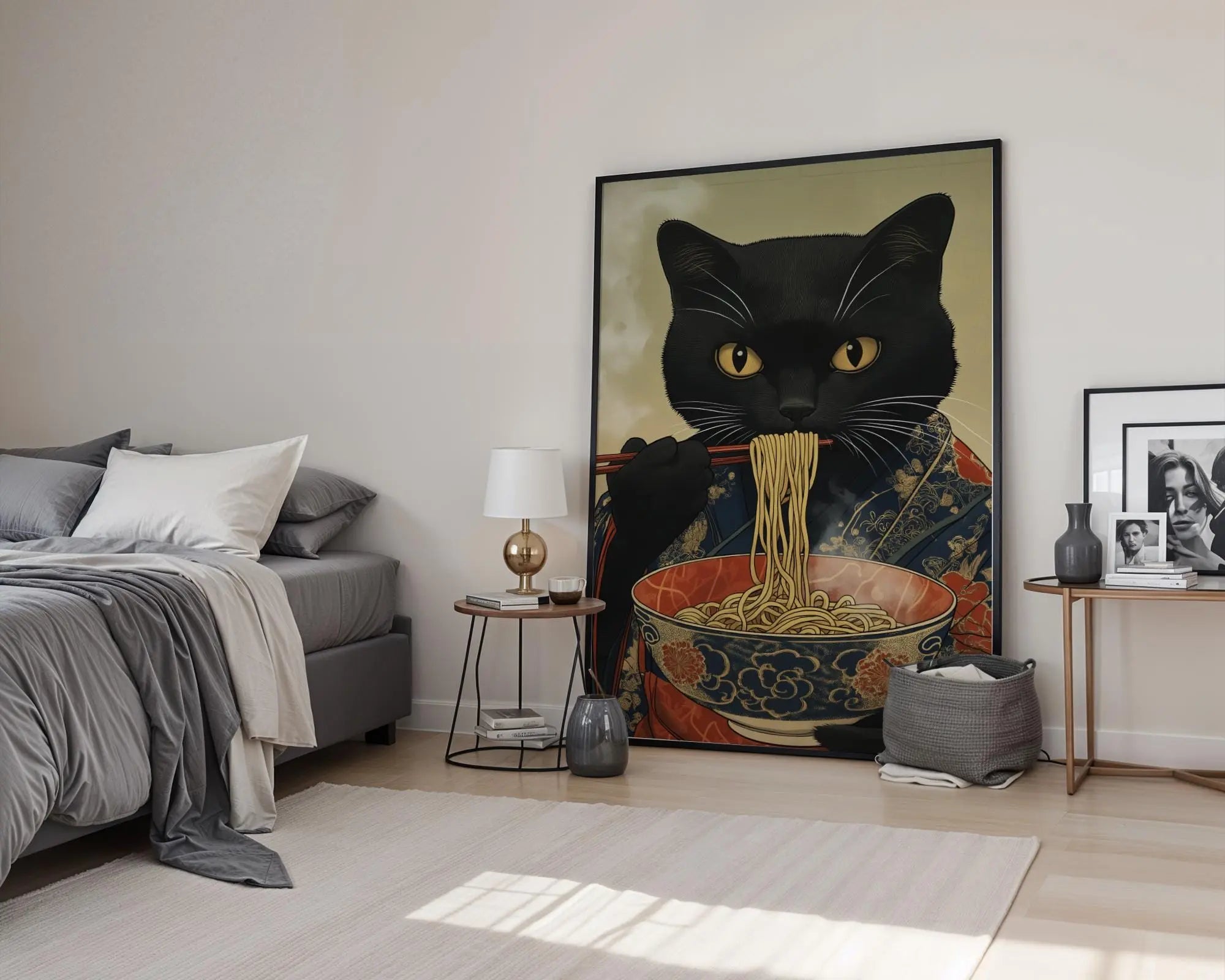 Japanese Poster | Ramen Cat Art Print – Funny Kimono Foodie Decor wall art print, modern home decor, unframed artwork by Nomad & Nest