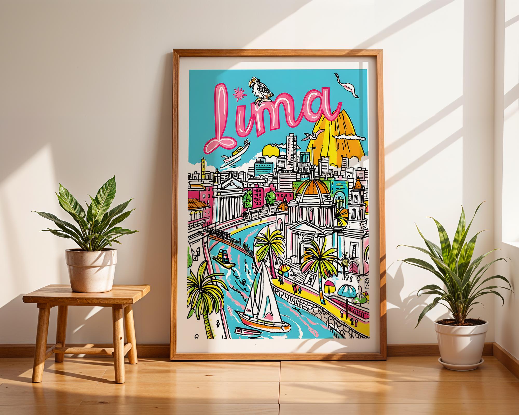 Lima Peru Travel Poster | Retro Coastal City Art Print wall art print, modern home decor, unframed artwork by Nomad & Nest