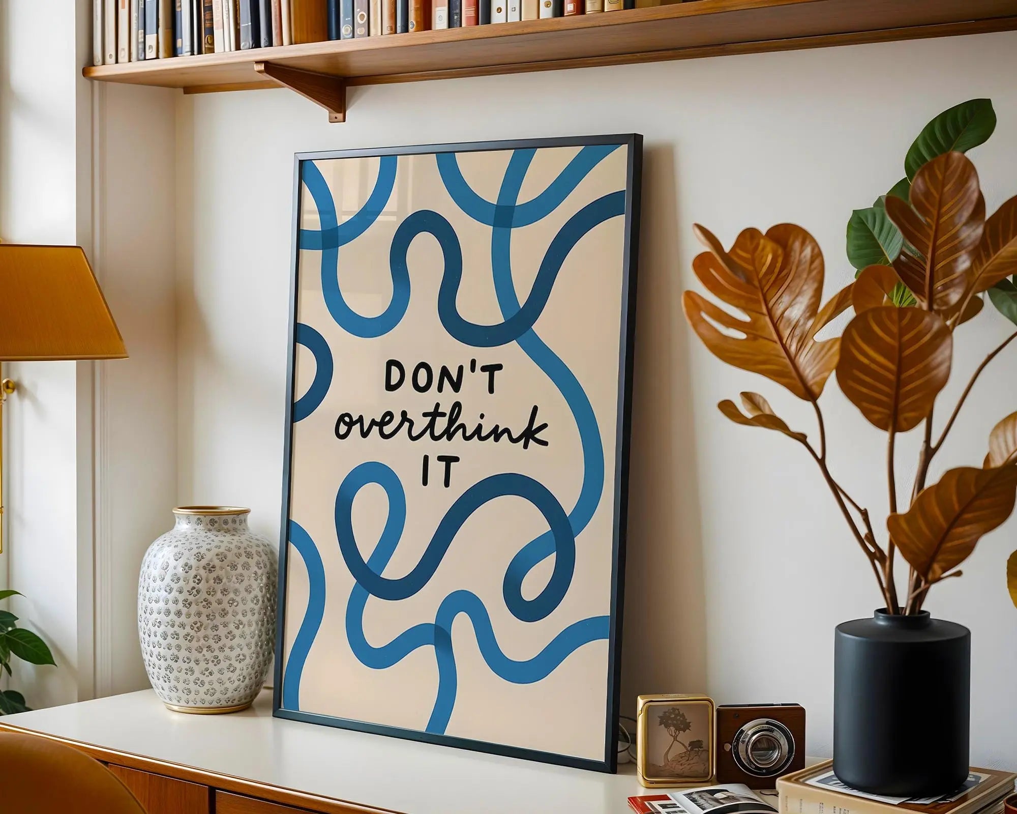 Abstract Line Art Print | 'Don't Overthink It' Quote wall art print, modern home decor, unframed artwork by Nomad & Nest