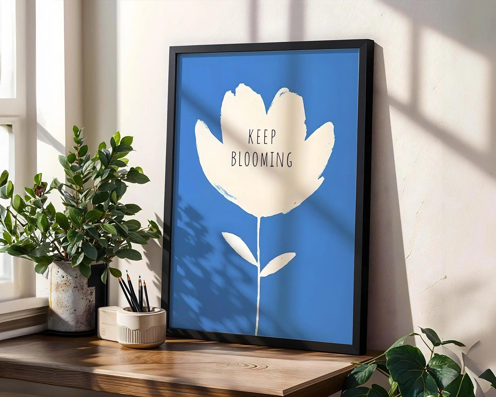Keep Blooming Flower Art Print | Minimalist Positive Quote wall art print, modern home decor, unframed artwork by Nomad & Nest
