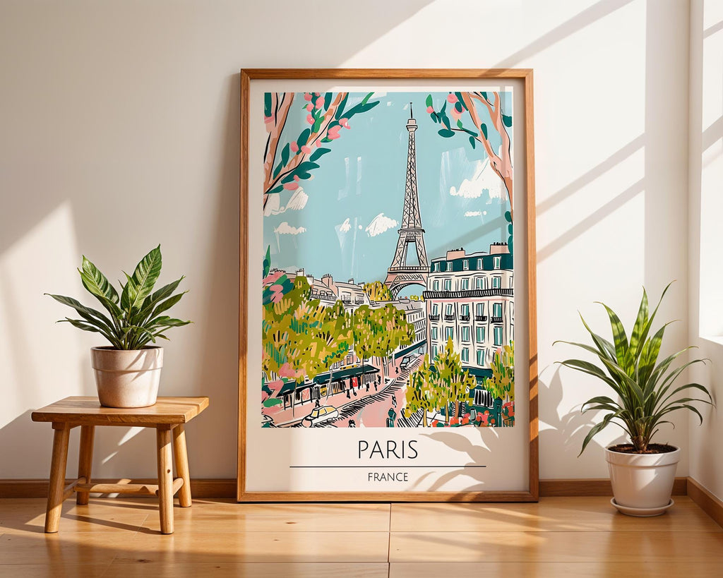 Eiffel Tower Art Print | Paris France Travel Poster wall art print, modern home decor, unframed artwork by Nomad & Nest