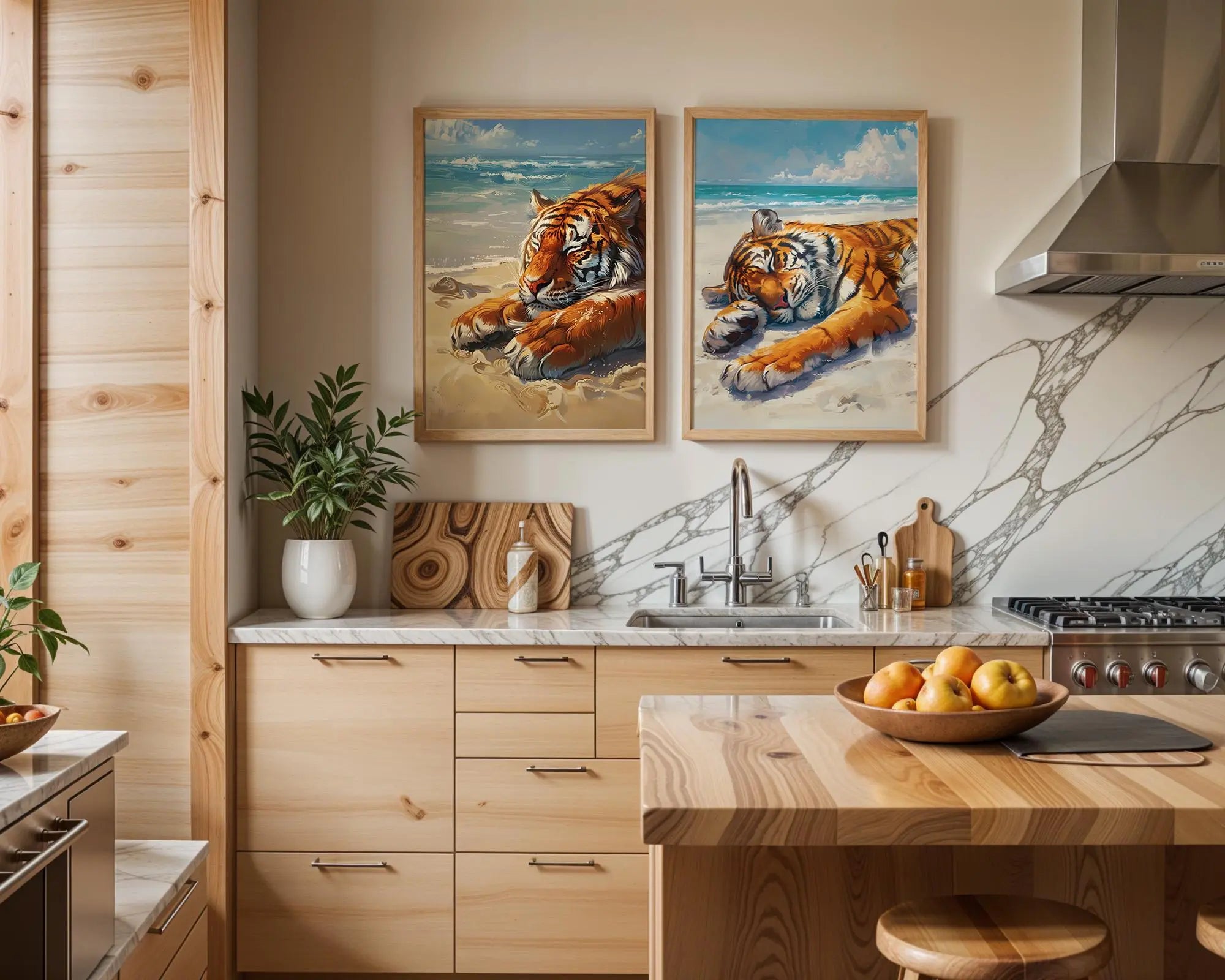 Colourful Prints | Beach Tiger Print Set | Coastal Animal Wall Art wall art print, modern home decor, unframed artwork by Nomad & Nest