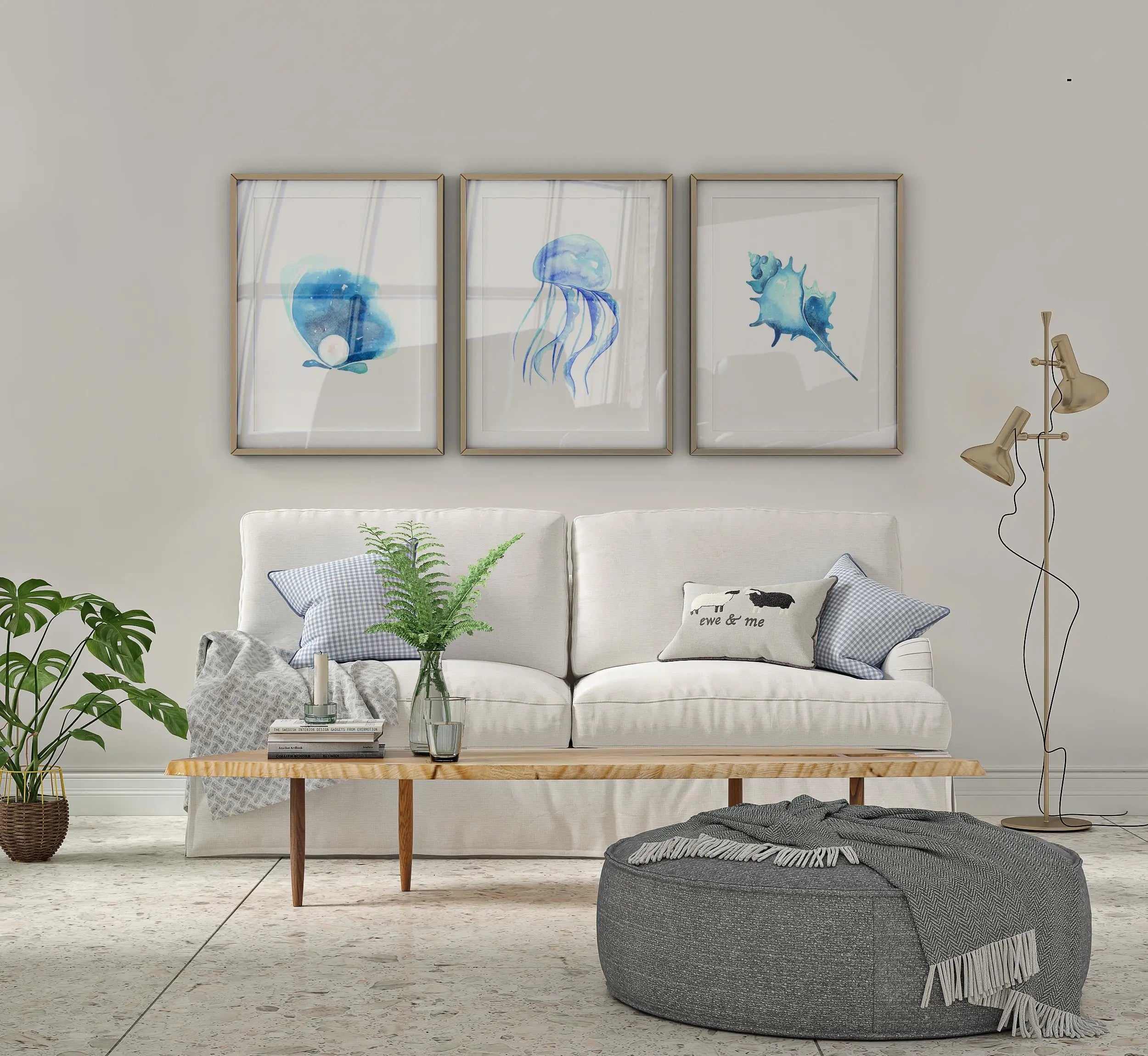 Colourful Prints | Ocean Wall Art Prints • Watercolor Seashell, Jellyfish, Pearl Set wall art print, modern home decor, unframed artwork by Nomad & Nest
