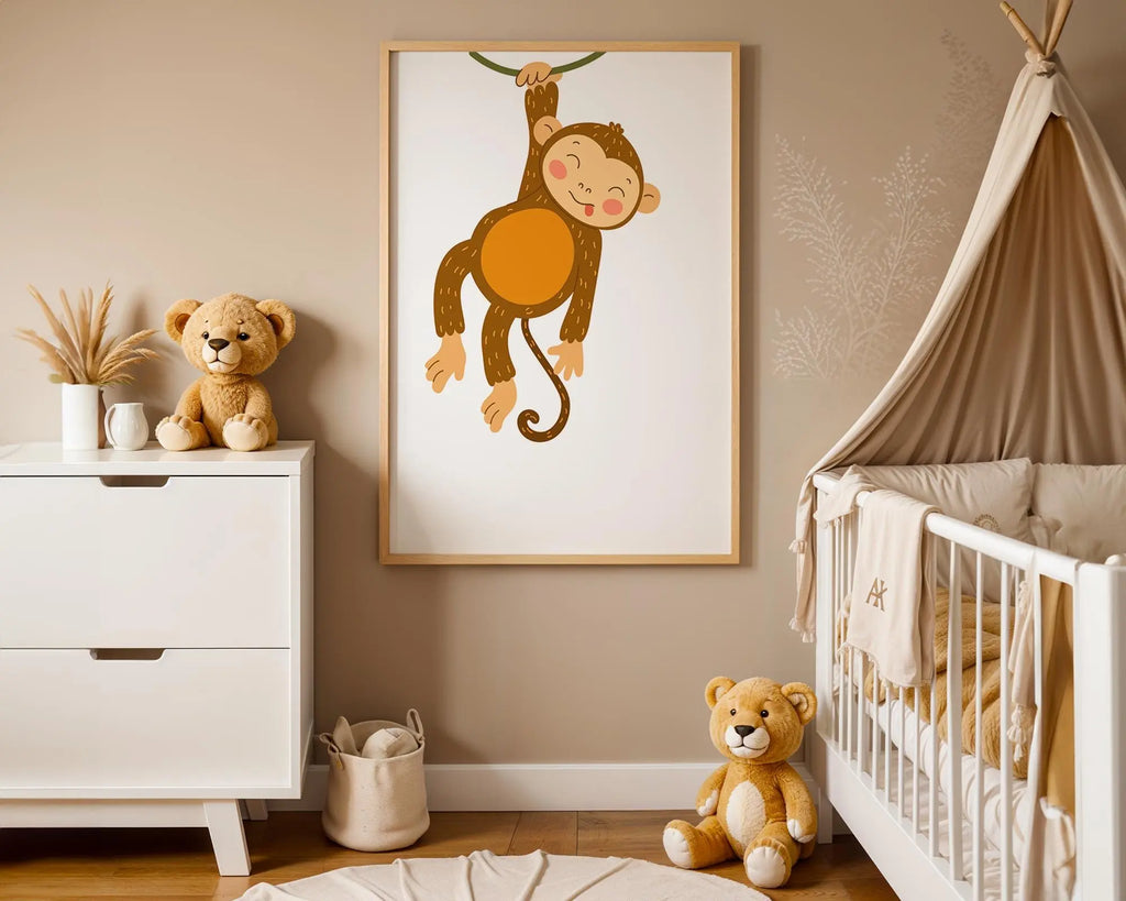 Playroom Ideas | Cheeky Monkey Nursery Wall Art | Jungle Animal Baby Print wall art print, modern home decor, unframed artwork by Nomad & Nest