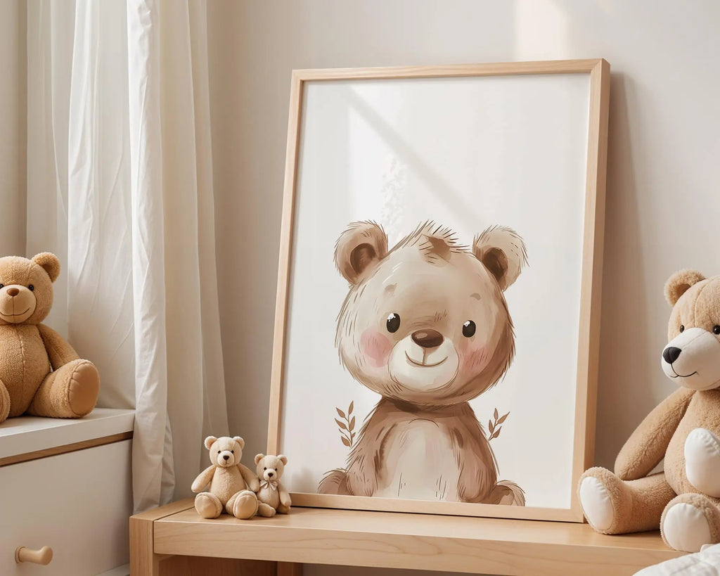 Playroom Ideas | Teddy Bear Nursery Wall Art | Soft Woodland Animal Print wall art print, modern home decor, unframed artwork by Nomad & Nest