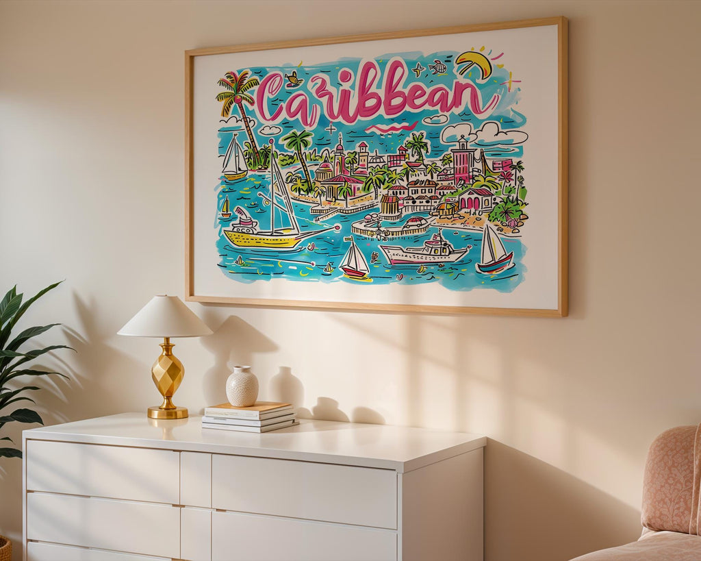 Caribbean Island Art Print | Colorful Travel Poster wall art print, modern home decor, unframed artwork by Nomad & Nest