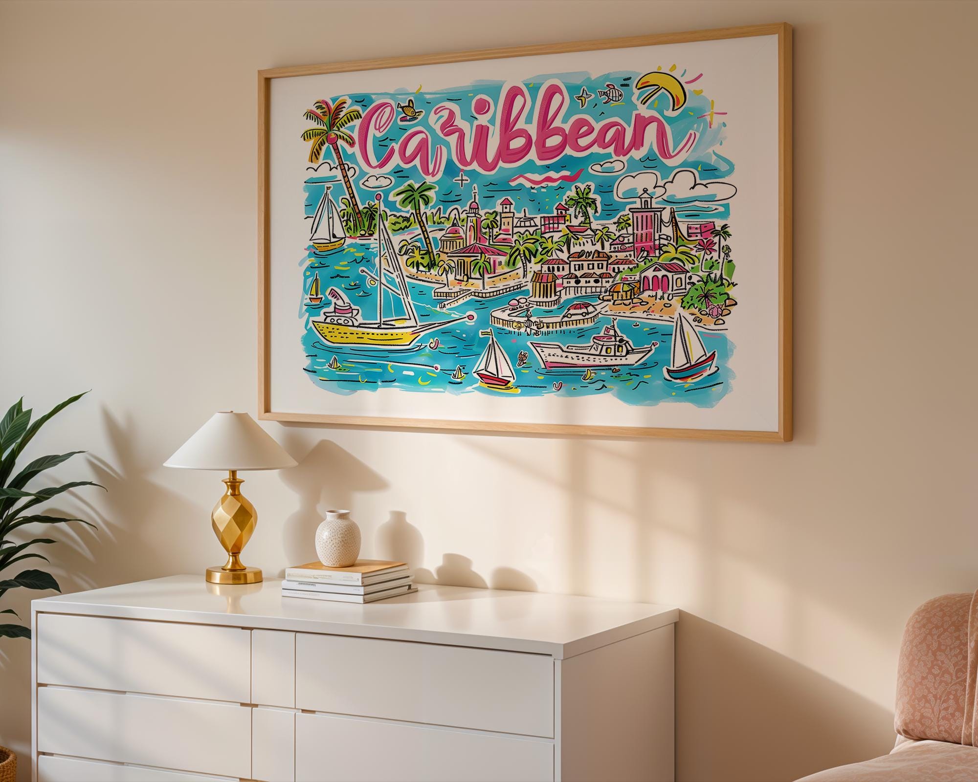 Caribbean Island Art Print | Colorful Travel Poster wall art print, modern home decor, unframed artwork by Nomad & Nest