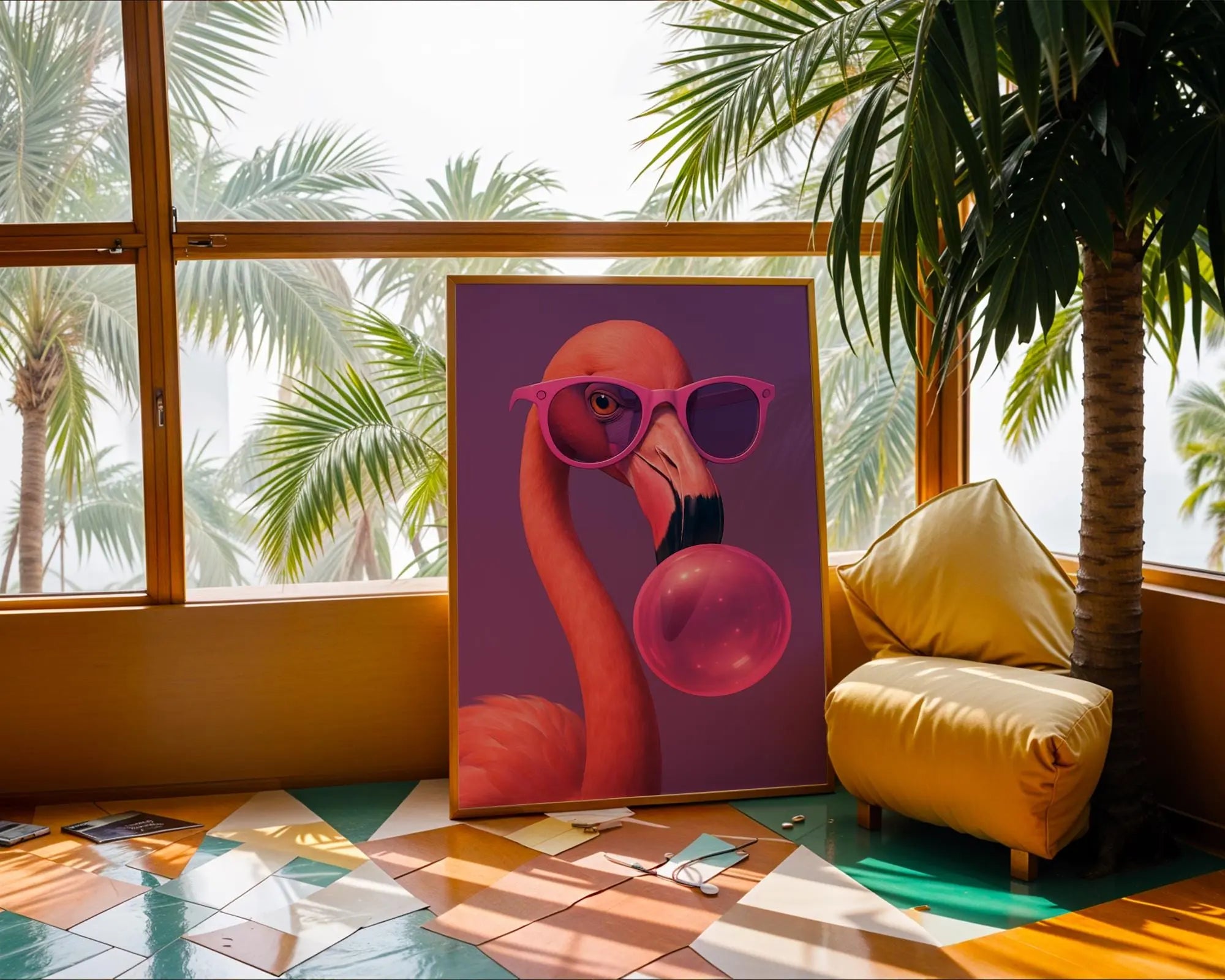 Colourful Prints | Funky Flamingo Art Print | Bubblegum, Pink Glasses, Bold Decor wall art print, modern home decor, unframed artwork by Nomad & Nest