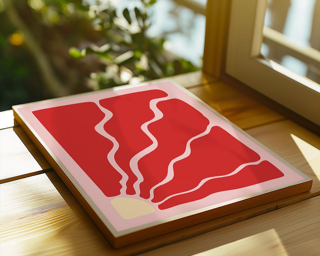 Abstract Red Flowing Lines Print | Mid Century Modern Art wall art print, modern home decor, unframed artwork by Nomad & Nest