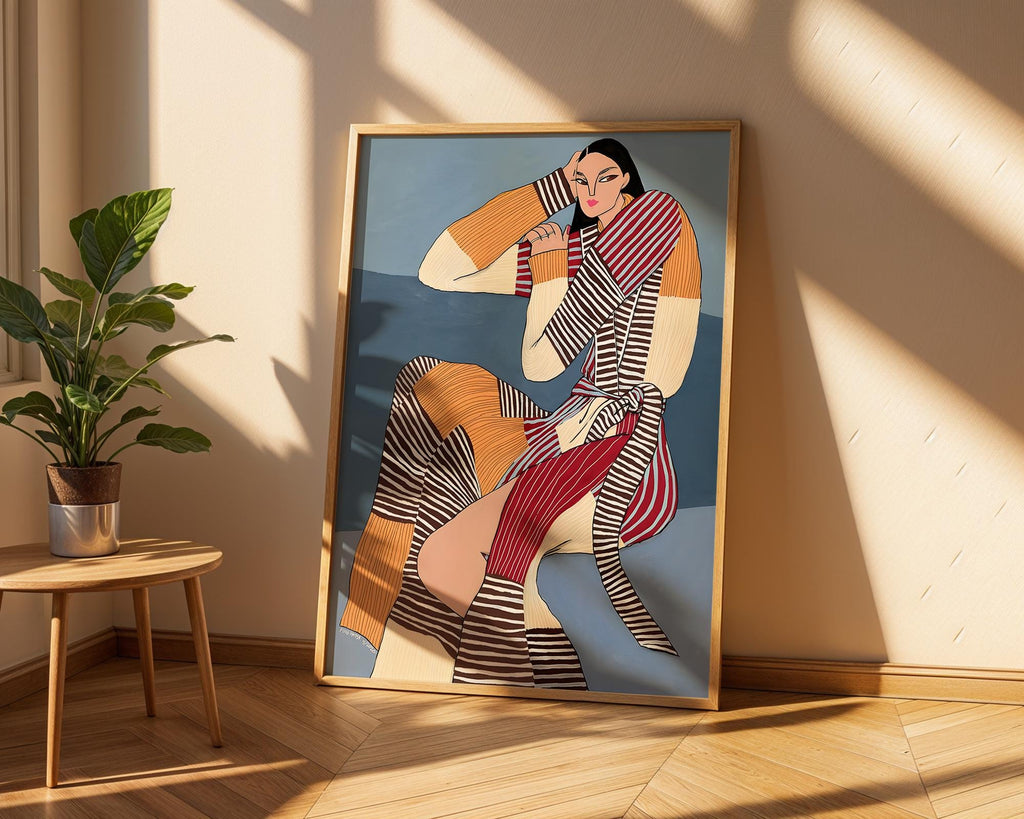Modern Woman Fashion Illustration Art Print | Striped Outfit Portrait wall art print, modern home decor, unframed artwork by Nomad & Nest