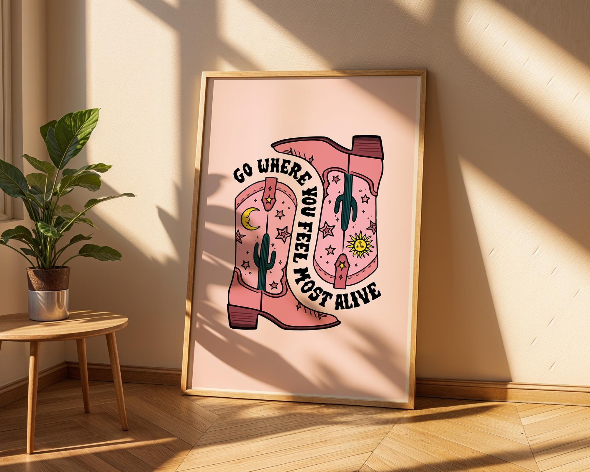 Pink Cowboy Boots Art Print | Retro Western Decor wall art print, modern home decor, unframed artwork by Nomad & Nest