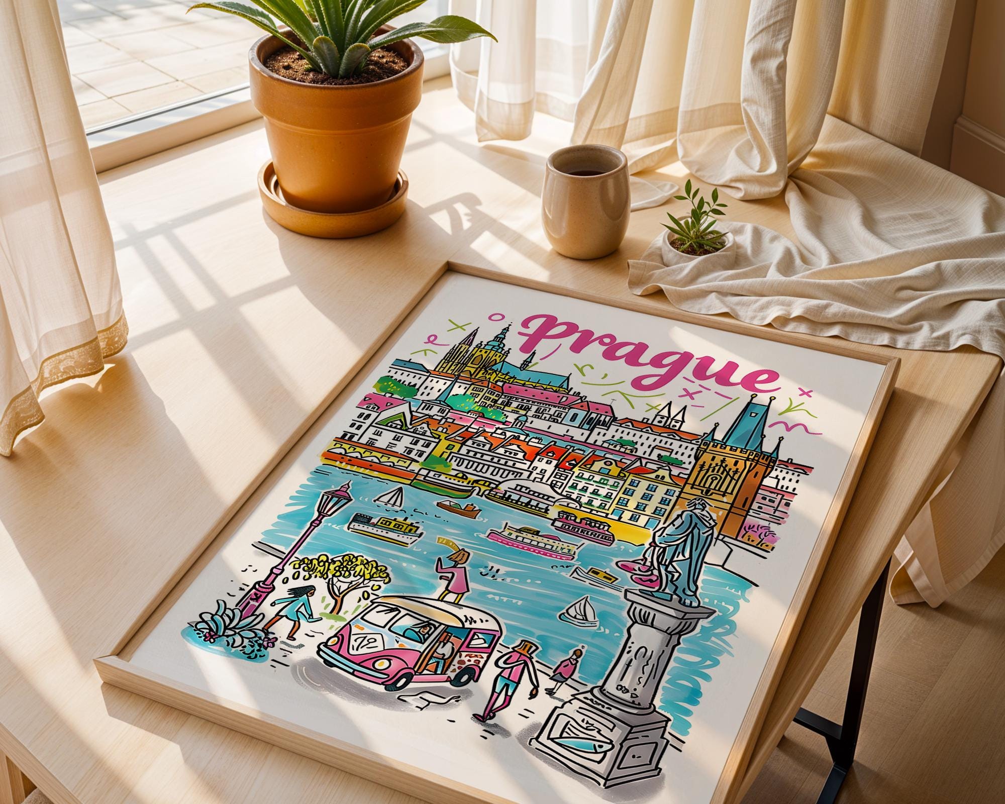 Colorful Prague Travel Poster | Czech Republic City Art Print wall art print, modern home decor, unframed artwork by Nomad & Nest