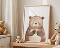 Playroom Ideas | Bear With Cup Nursery Wall Art | Cozy Woodland Baby Print wall art print, modern home decor, unframed artwork by Nomad & Nest