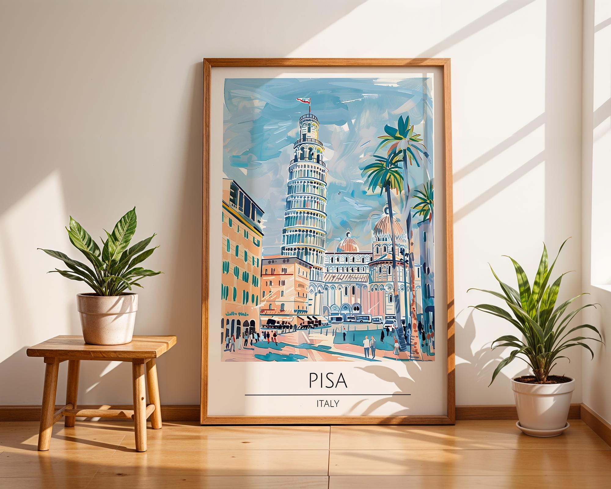 Leaning Tower of Pisa Print | Illustrated Italian Travel Poster wall art print, modern home decor, unframed artwork by Nomad & Nest