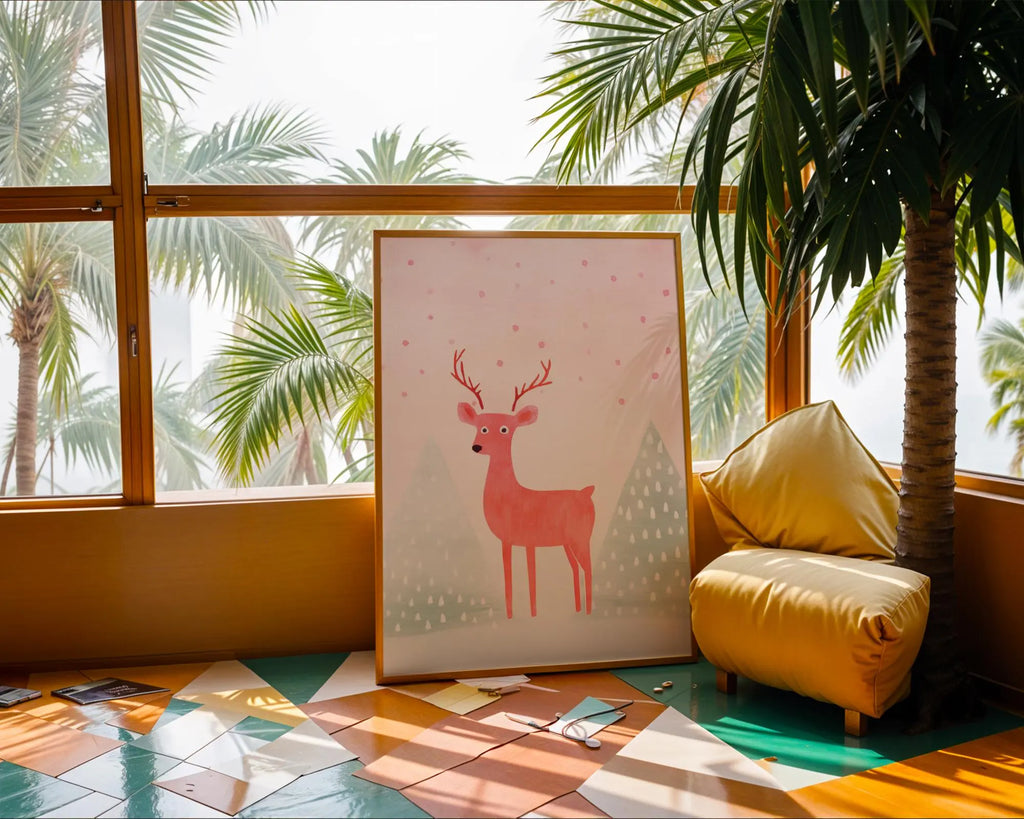 Red Reindeer Christmas Print | Minimalist Holiday Wall Art wall art print, modern home decor, unframed artwork by Nomad & Nest