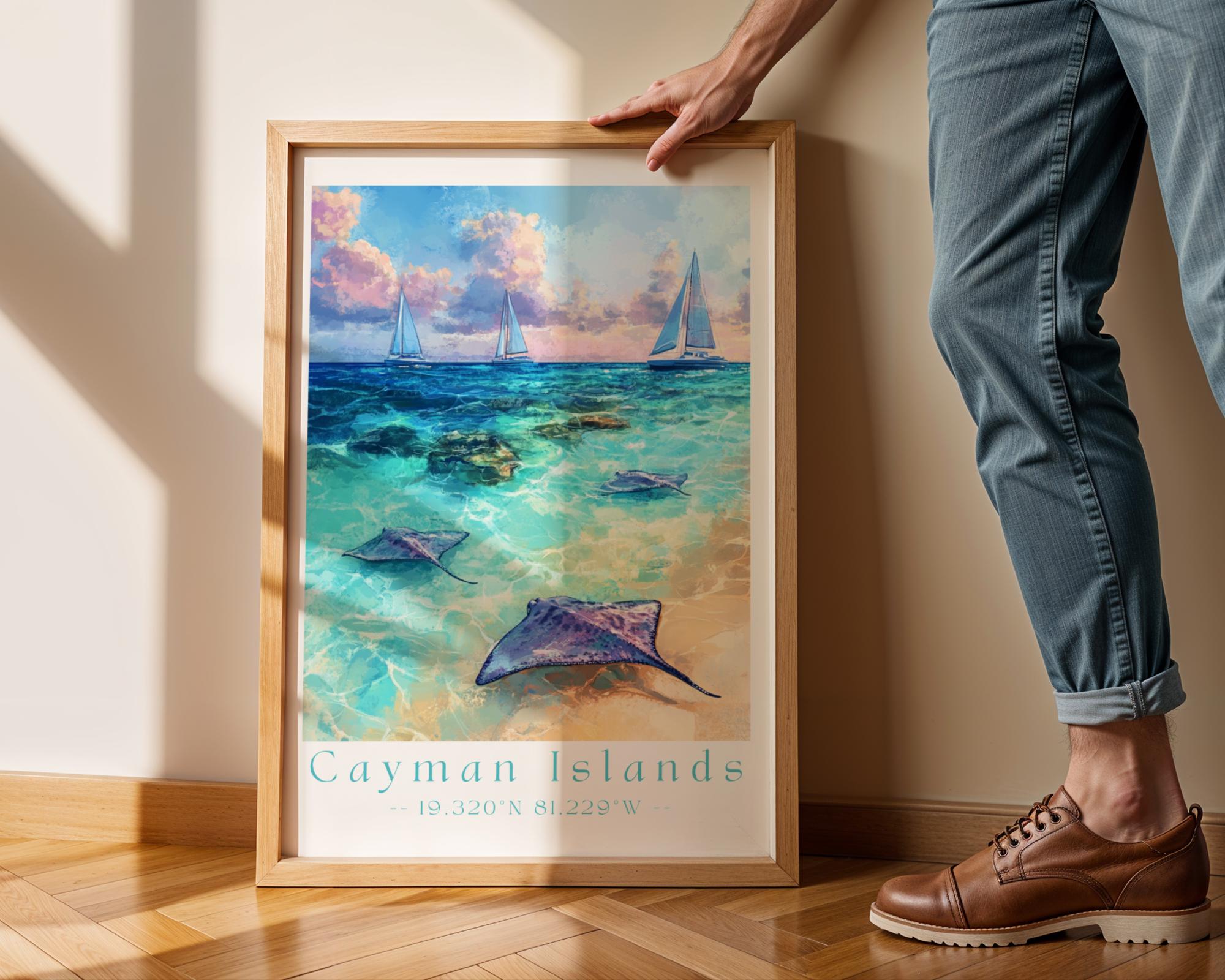 Cayman Islands Beach Print – Stingray Bay, Caribbean Travel Poster wall art print, modern home decor, unframed artwork by Nomad & Nest