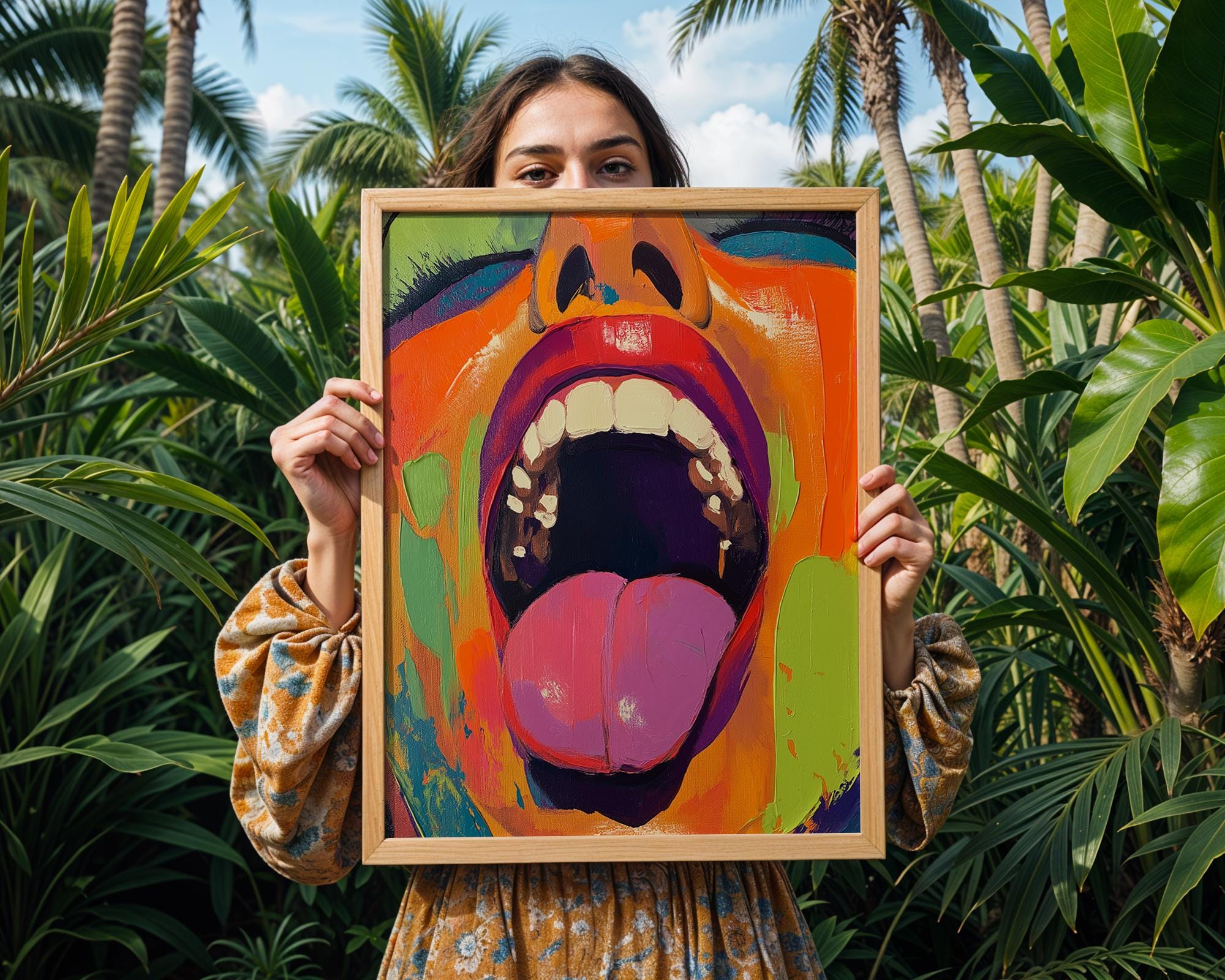 Mouth Pop Art Print | Neon Tongue Canvas Poster wall art print, modern home decor, unframed artwork by Nomad & Nest