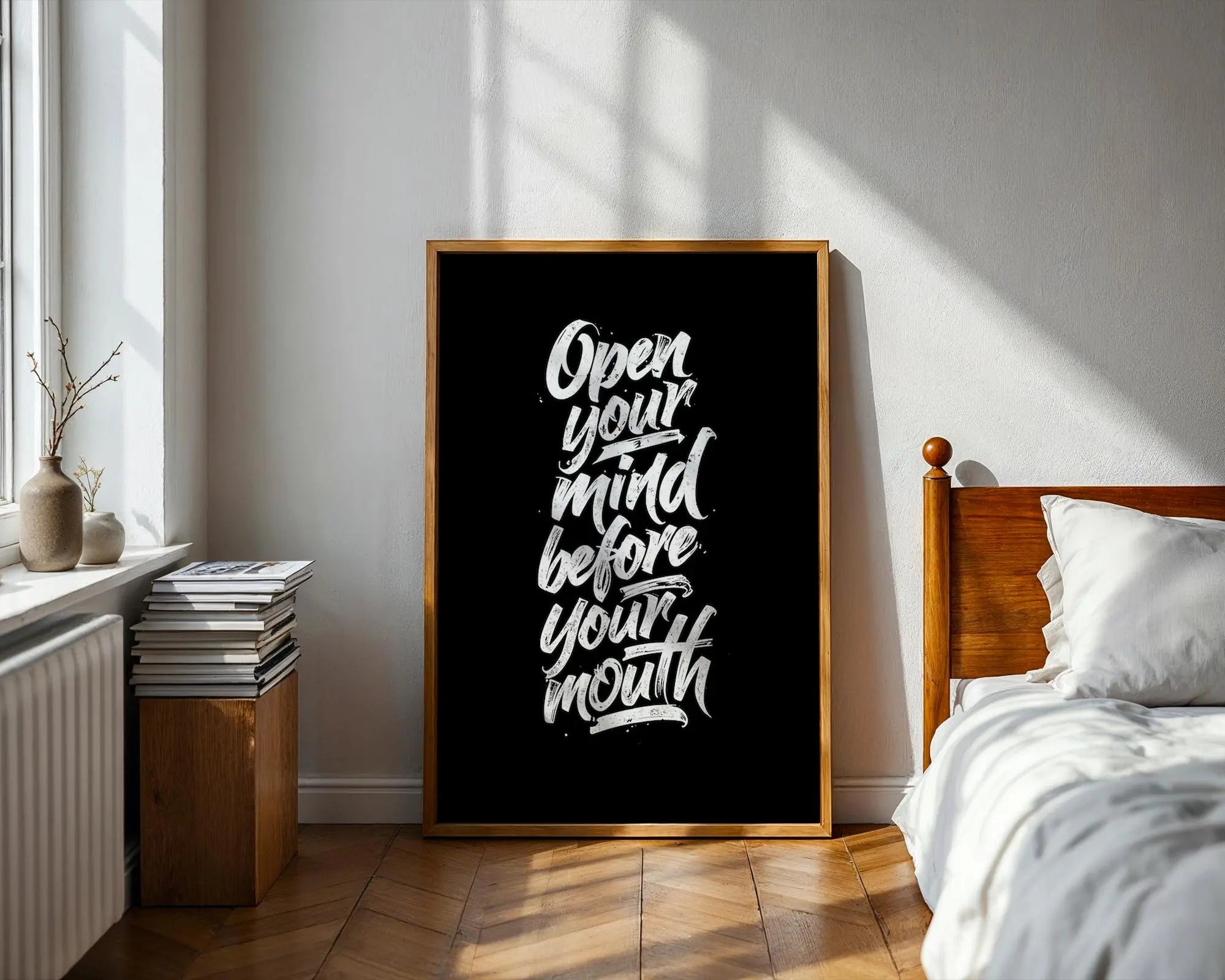 Positive Emotion | Open Your Mind Before Your Mouth Quote Print Bold Typography wall art print, modern home decor, unframed artwork by Nomad & Nest