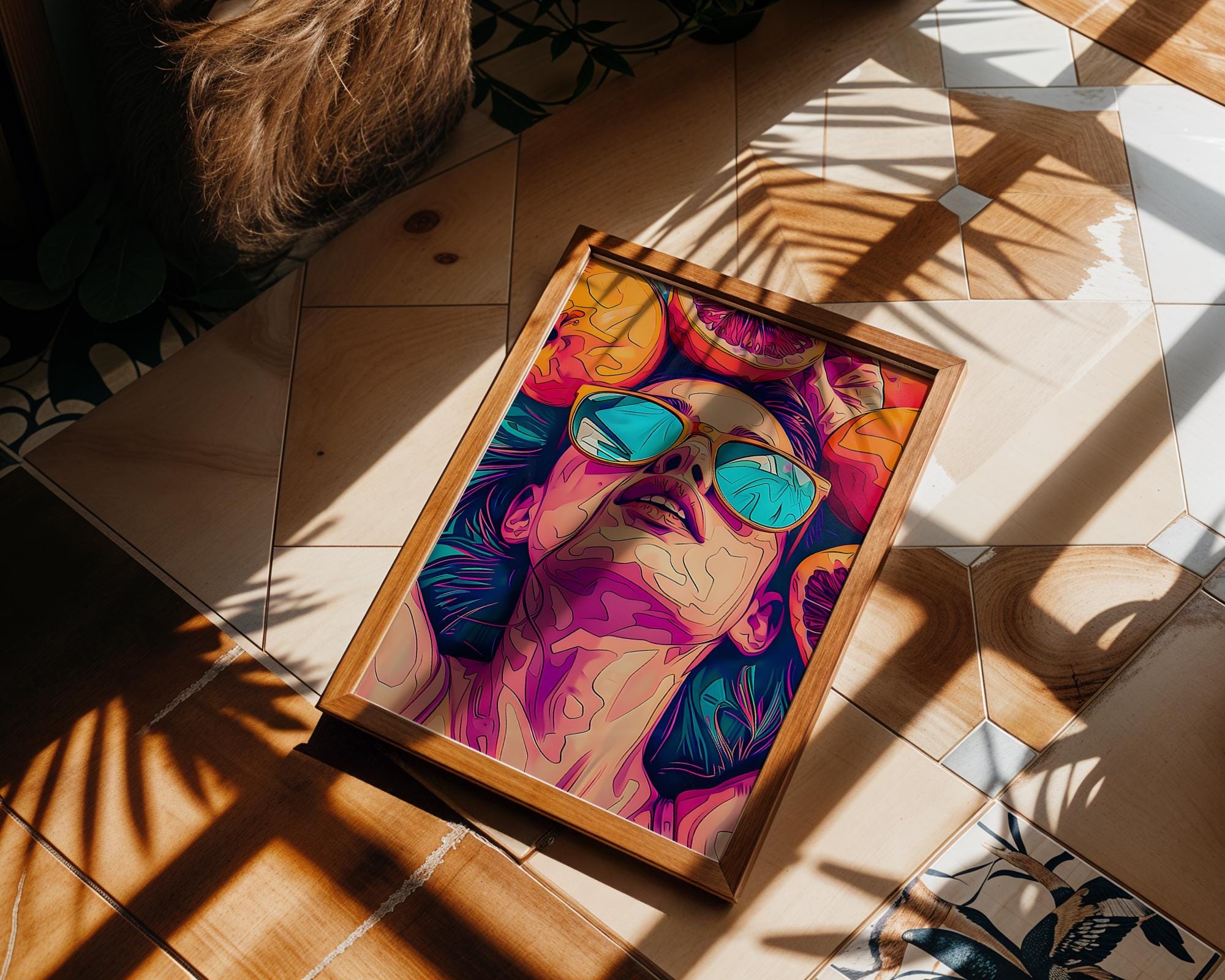 Modern Pop Art | Woman Portrait Print | Retro Sunglasses Graphic work wall art print, modern home decor, unframed artwork by Nomad & Nest