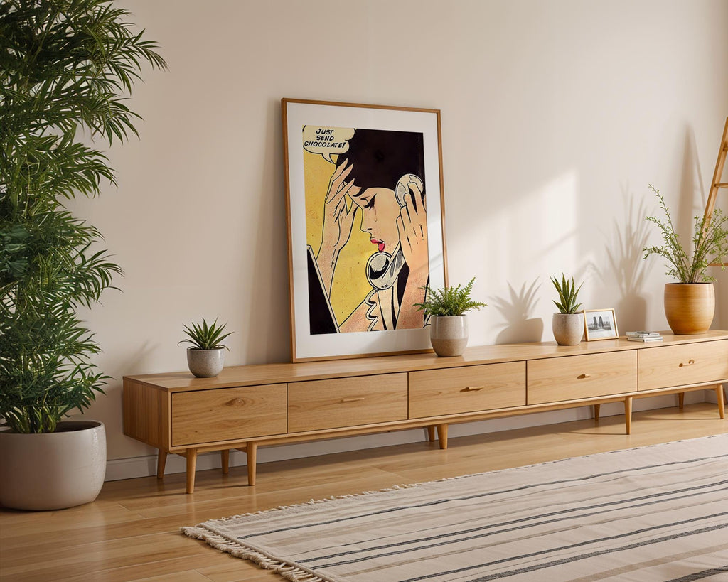 Modern Pop Art | Woman Print | Retro Comic Style, Just Send Chocolate! wall art print, modern home decor, unframed artwork by Nomad & Nest